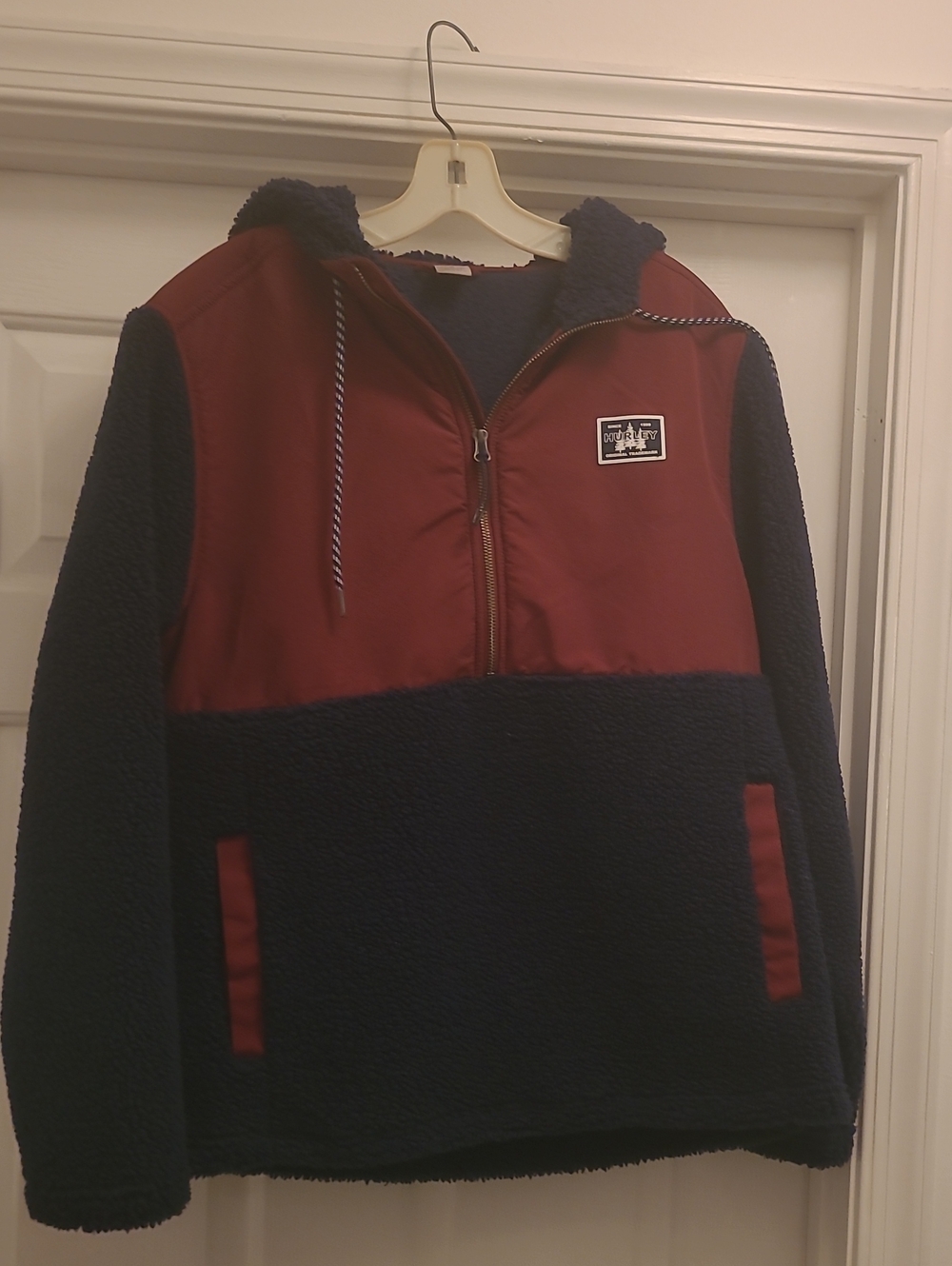 Hurley Navy and Burgundy Sherpa Half-Zip Jacket